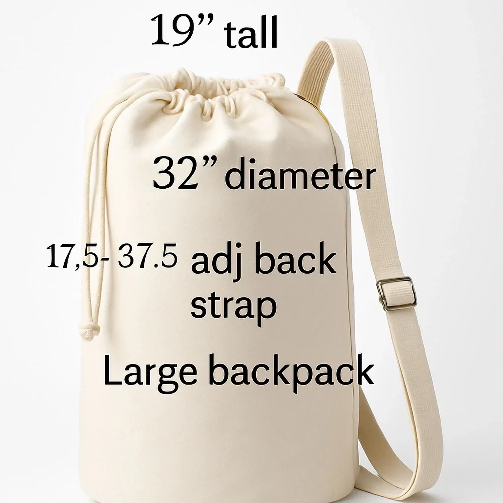 French Inspired Cream and Black Backpack with Rope Drawstring